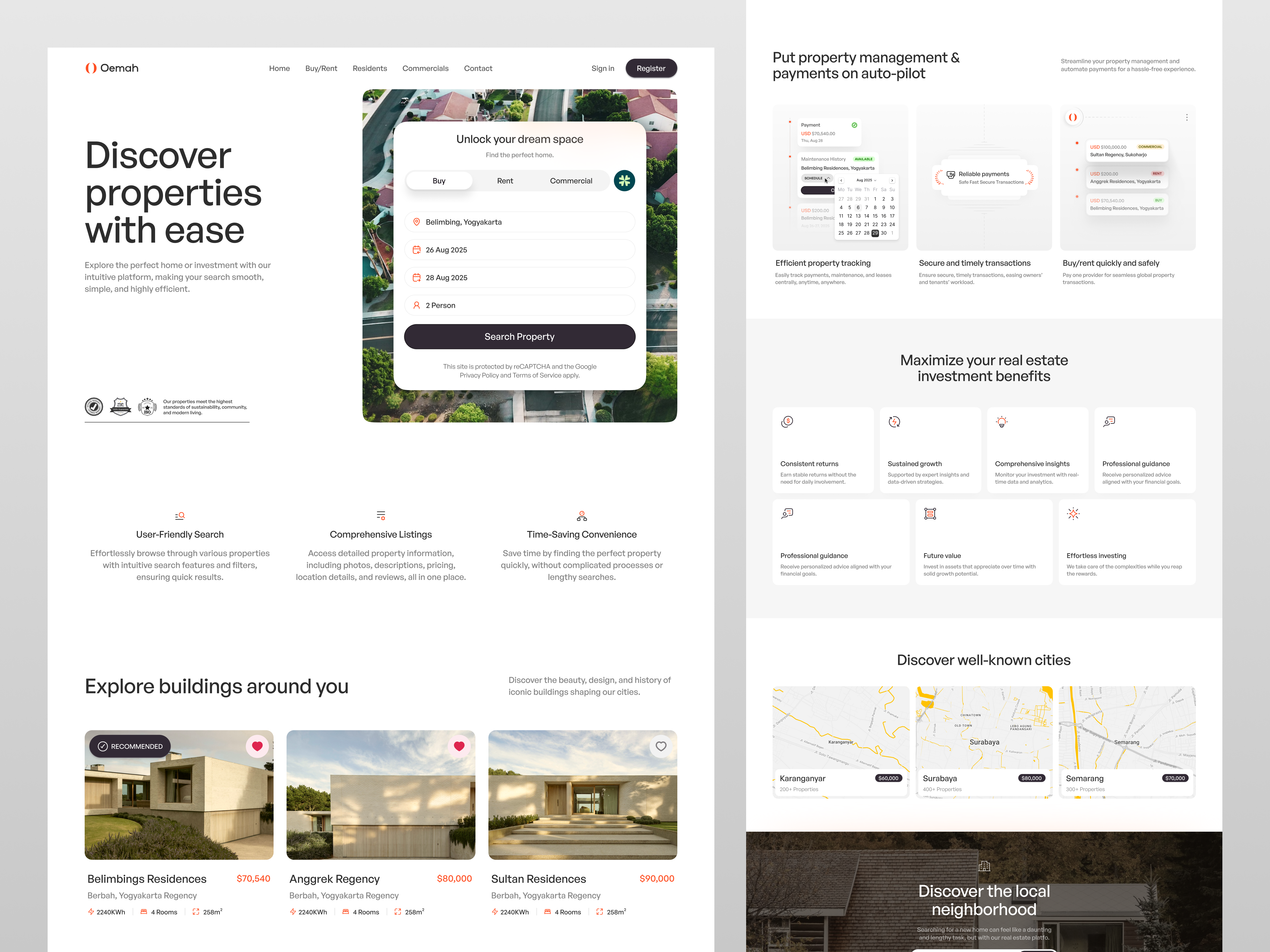 Oemah - Real Estate Landing Page cansaas clean design home interface landing page minimalist modern web property real estate real estate website realestate saas ui ux web web app web design
