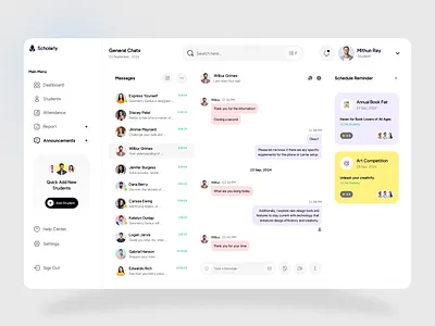 Scholarly- Student Management Chat Dashboard UI chat ui dasboard ui dashboard design edtech dashboard graphic design message dashboard minimal design online learning student management ui uiux design ux website