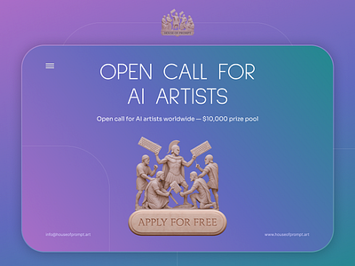AI Art Open Call — $10,000 prize pool ai aiart aigeneration ailogo app blue branding design illustration logo modern opencall purple ui ux