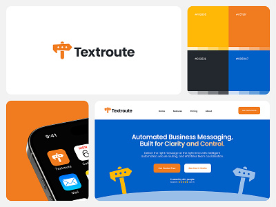 Textroute Logo, Identity & Web UI - Business Messaging SaaS automation branding business logo business messaging chat bubble chatting communication conversation logo meeting message route saas sign post software text tool visual identity web ui website