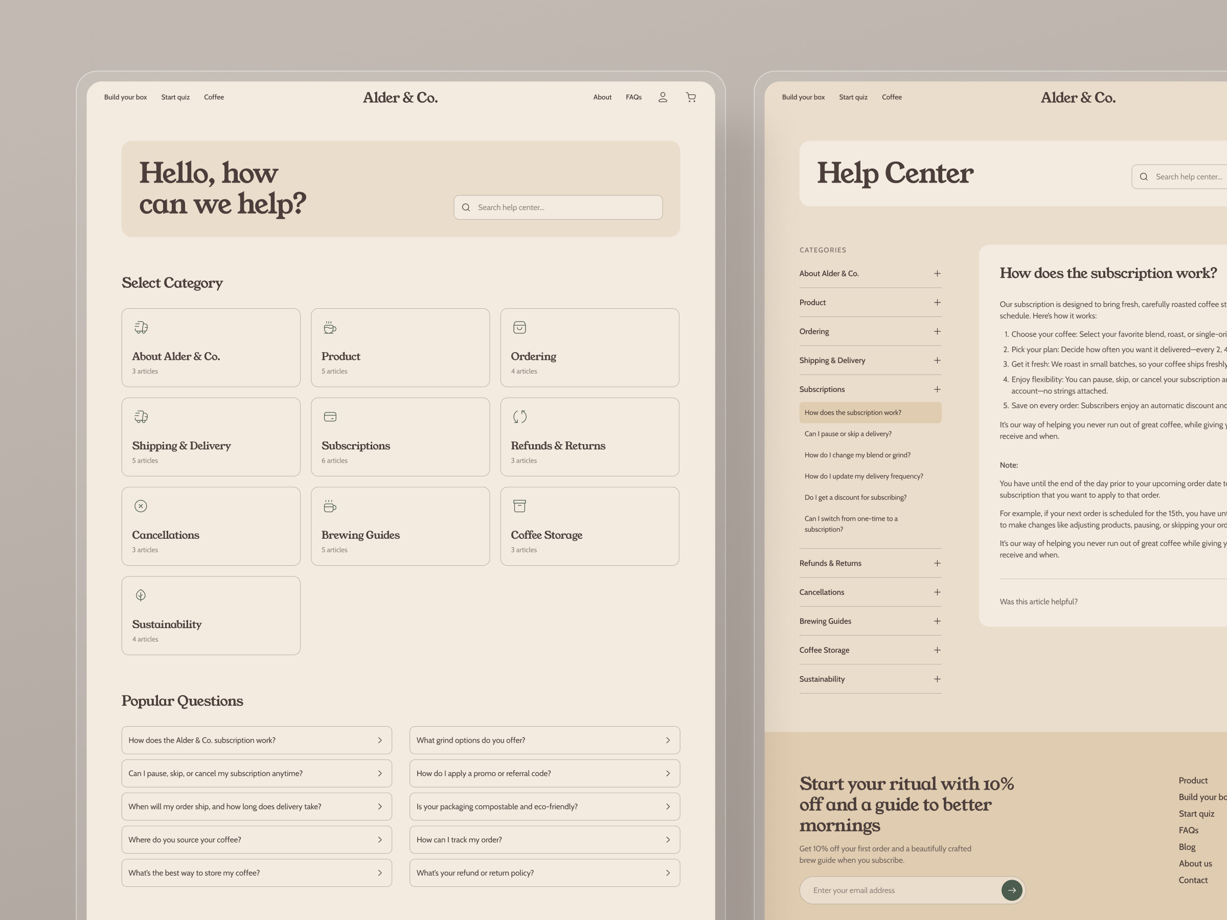 Coffee Roastery E-commerce UI Kit - FAQ Page coffee faq faq page faqs figma frequently asked questions help help center helps nucleus question questions support supports ui kit