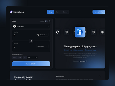 LlamaSwap- DEX aggregators blockchain ux crypto ui crypto website dex aggregator llama swap token swap uxui design web design web3 design website