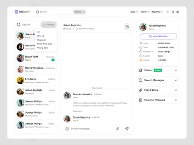 Freelancer Chat Dashboard Concept client communication dashboard dashboard concept dashboard ux freelancer chat panel job platform messaging light ui design messaging system ui messaging web app modern chat interface professional messaging ui saas messaging ui ui dashboard uiux design
