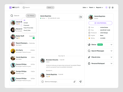 Freelancer Chat Dashboard Concept client communication dashboard dashboard concept dashboard ux freelancer chat panel job platform messaging light ui design messaging system ui messaging web app modern chat interface professional messaging ui saas messaging ui ui dashboard uiux design