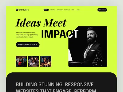 CREOVATE: Bold & Impactful Digital Agency Hero UI agency agency landing page bold bold design branding colorful creative creative agency creative organization dark design digital agency digital experience hero section impactful design marketing modern playful ui web design website