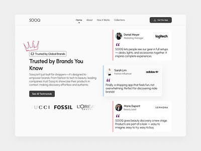 Modern marketplace landing page concept for SOOQ design figma landing page marketplace minimal testimoni testimonial ui ux web design