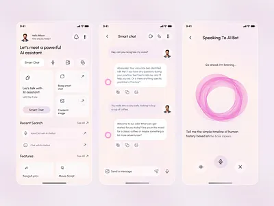 AI Chat Bot Mobile App ai app ai assistant ai chat ai chatbot ai voice app design application artificial intelligent chatbot conversational ai ios mobile app mobile app design smart ai smart assistant ui design uiux voice recognition