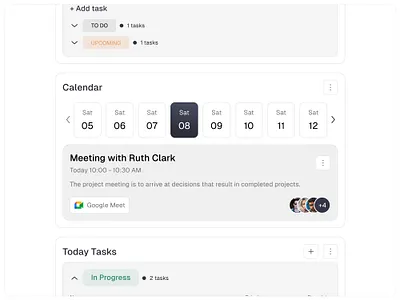 Calendar / TaskMind calander components jira meeting minimal saas task ui web app