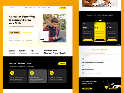 AI-Powered Learning Platform Landing Page ai education platform ai learning platform design clean website design creative landing page e learning landing page education startup website ui education website ui figma design figma landing page design landing page minimal landing page design modern education ui modern ui design online course website design professional web design responsive landing page saas landing page ui ux design for education website yellow black website ui