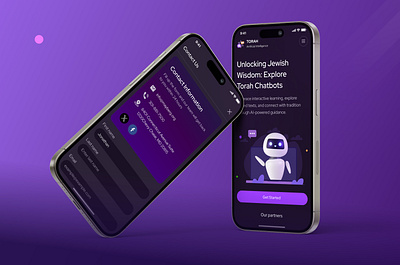 Torah Artificial Intelligence - Landing page mobile ai chat ai chatbot branding chatbot clean contact us design ed tech education illustration landing mobile landing page logo mobile design navigation online education responsive ui ux web