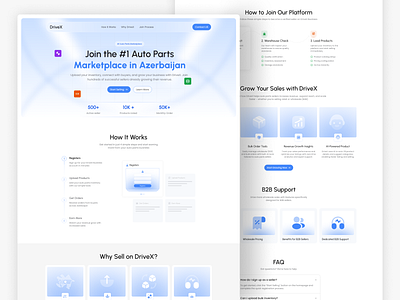 DriveX – Marketplace Website Design ai powered autoparts b2b clean design ecommerce inventory management marketplace minimal modern ui uiux website design
