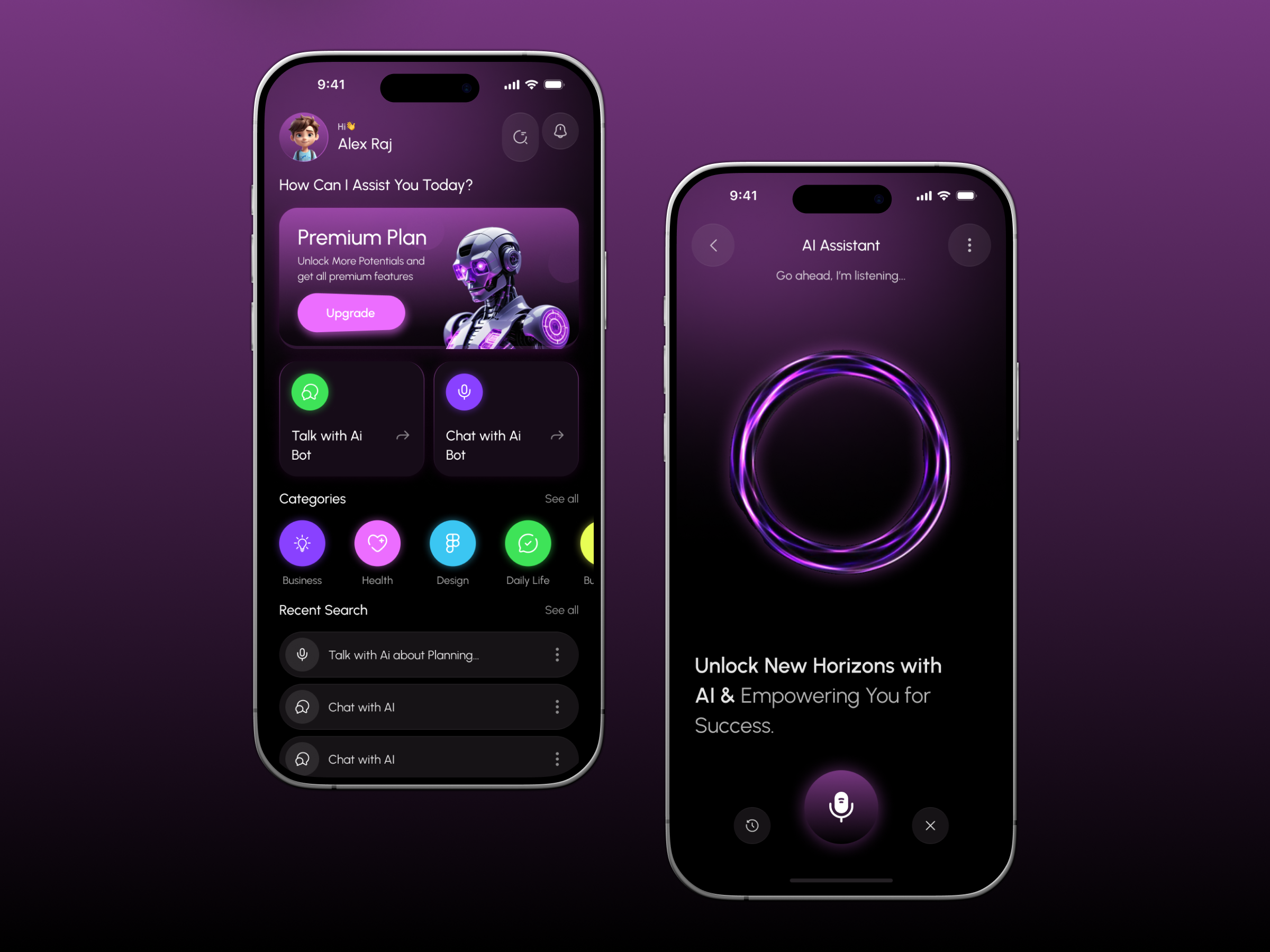 AI Assistant App Design ai startup aiapp aiassistant app app design chatbot cleanui ios ios app design mind journey mobile app design modernui tech ui ux voiceassistant