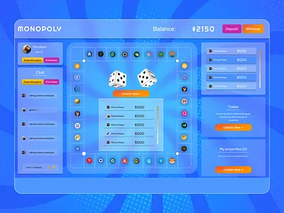Monopoly Game - UI Game Concept app concept app design board game design creative ui game design game interface landing page modern ui uiux design web design