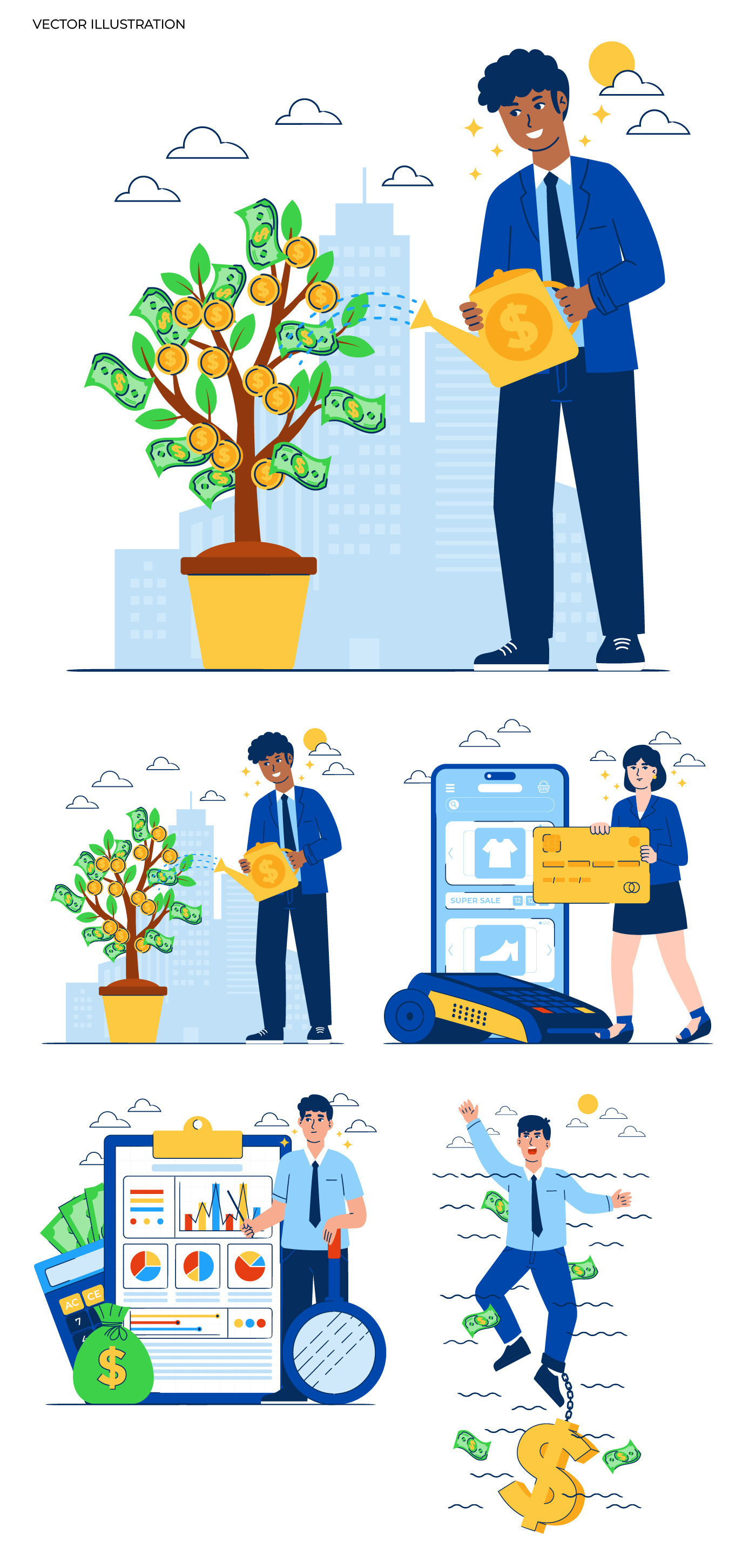 Compare Credit Finance Illustration & Icon Pack editorial illustration finance flat illustration vector