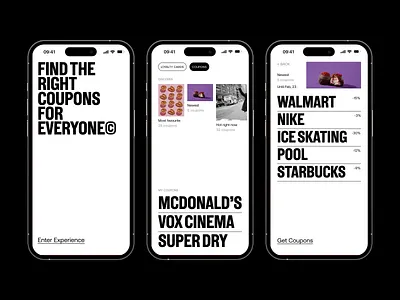 Coupon app exploration big typography clean ui editorial interface interfacedesign swiss typography ui