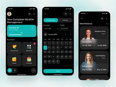 Smart Employee Management & Payroll App UI Design app design employee management hr hr app hr management app hr mobile app hr tech hrms ios mobile mobile app payroll app uiux design workforce management