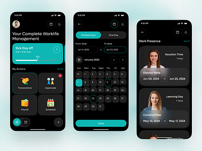 Smart Employee Management & Payroll App UI Design app design employee management hr hr app hr management app hr mobile app hr tech hrms ios mobile mobile app payroll app uiux design workforce management