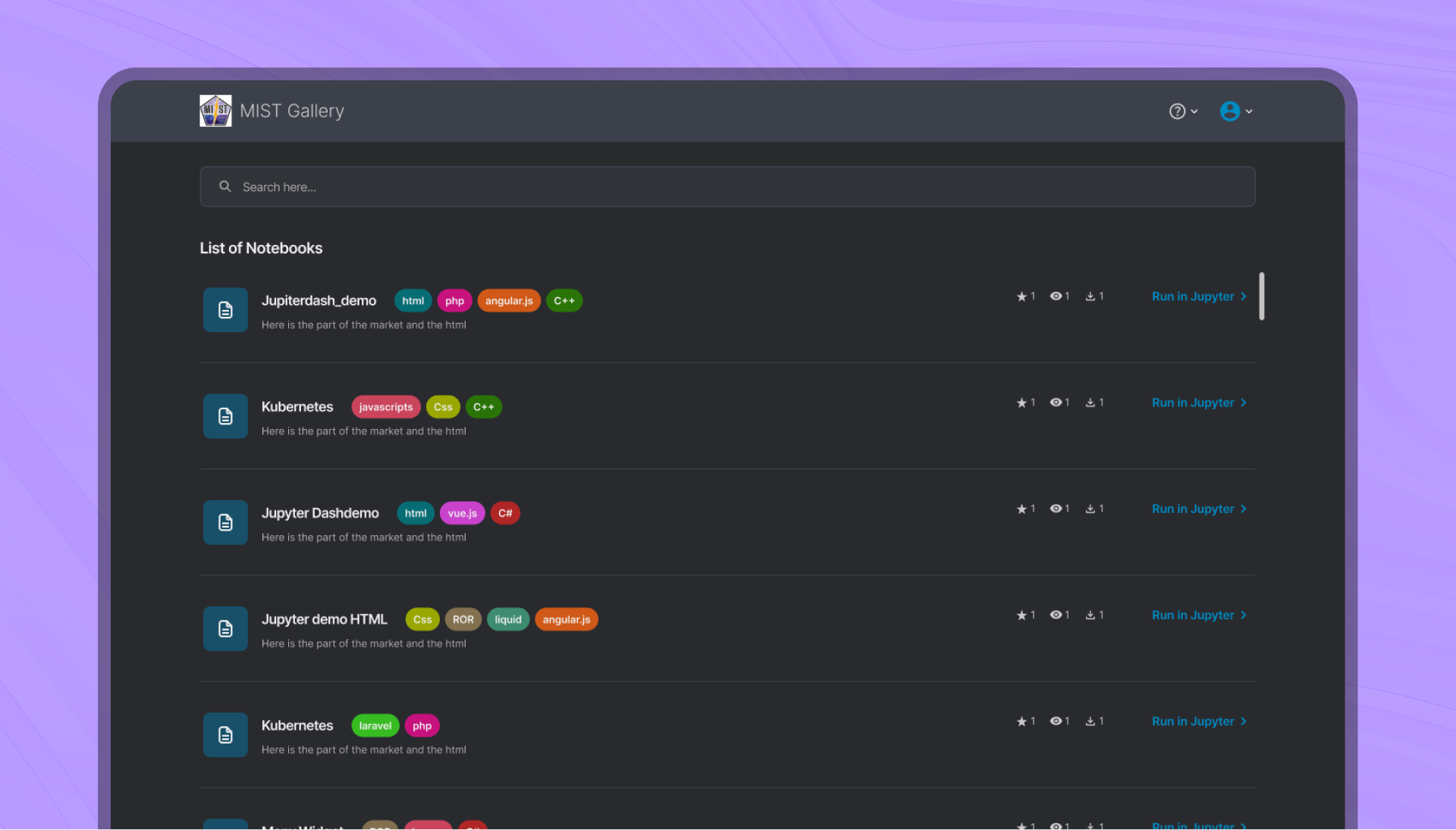 MIST Gallery – App for Managing Jupyter Notebooks app design