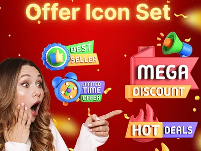 3D Discount & Offer Icon Set 3d branding design graphic design icons illustration ui ux