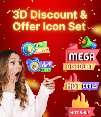 3D Discount & Offer Icon Set 3d branding design graphic design icons illustration ui ux