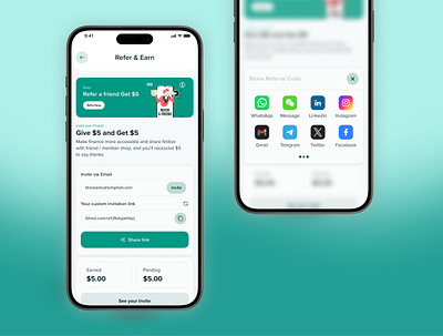 Refer a friend - Mobile App affiliates app app design earn finance fitech mobile mobile app refer earn refer a friend referral reward setting vpn