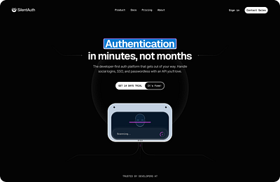 Silentauth website Hero hero landing page web design website design