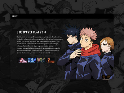 Jujutusu Kaisen Anime Website UI/UX concept animenews animeui animewebsite conceptdesign cursedenergy darktheme dribbble interfacedesign jujutsukaisen minimalui moderndesign uiinspiration uiuxdesign webconcept webdesign