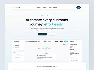 Loopra - CRM Customer Lifecycle Automation Landing Page advertisment ai ai agent animate artificial intelligence automation b2b clean crm dipa inhouse landing page saas sound on startup uiux web design website