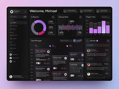 AI Productivity & Task Management Dashboard UI ai dashboard business dashboard dark mode ui dashboard design data visualization design enterprise ux interface modern ui product design productivity app project management app saas design task management ui ux web dashboard workflow design