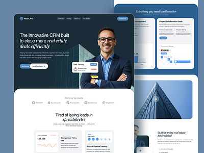 Real Estate CRM Landing Page admin panel airbnb b2b saas cms design crm dashboard crm dashboard landing page crm landing page crm ui dashboard design data landing page landing page design lead management dashboard real estate real estate agency real estate landing page saas ui uiux user interface