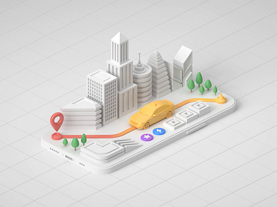 Transportation App 3D 3d animation app blender car city cycles diorama driver illustration interaction isometric map render taxi transport transportation uber ui ux