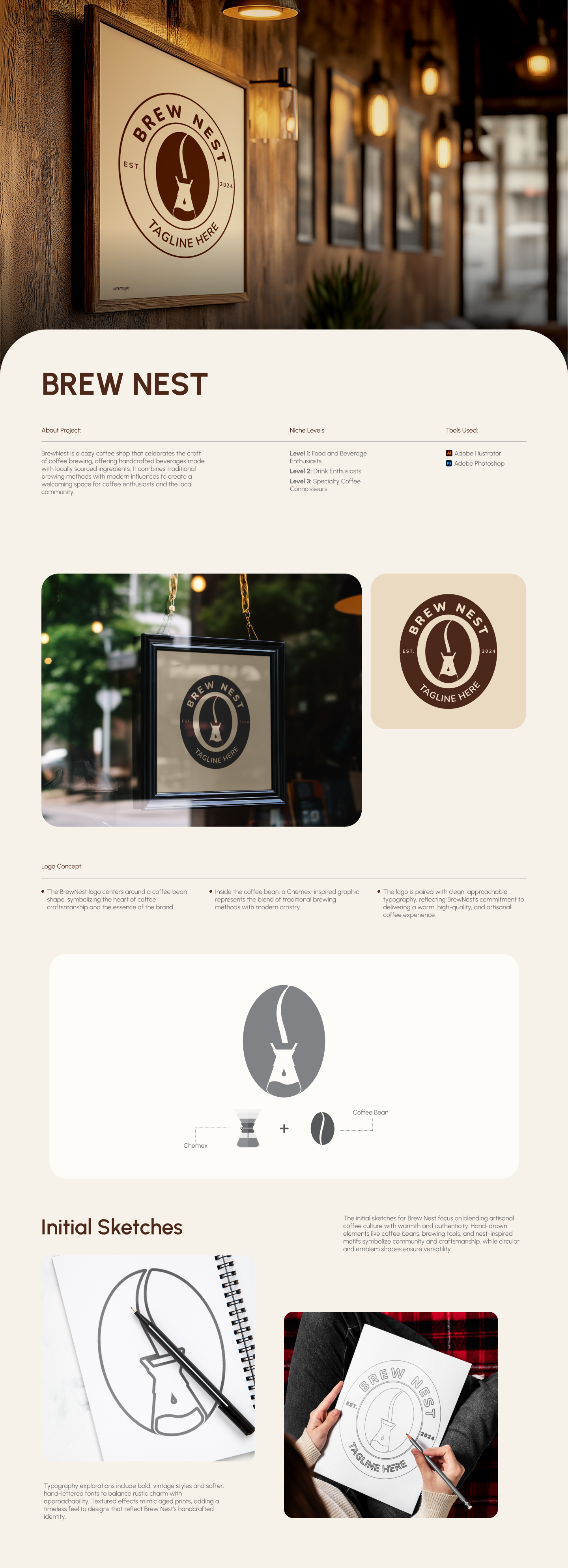 BrewNest — Coffee Shop Branding & Logo Design warm earthy palette