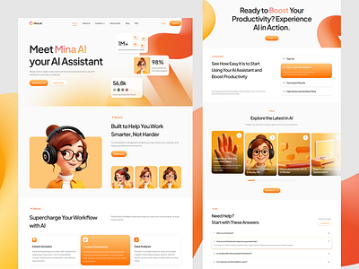 Mina AI - AI assistant Landing page design ai ai customer service answer artificial intelligence artificial intelligence website assistant clean customer service customer support helpdesk landing page respons saas ui web design website