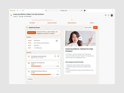Advanced Learning Content Management with AI Chapter Generation admin ai component content dashboard design education generate step student teacher ui ux web