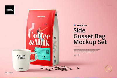 Side Gusset Bag Mockup Set bags custom customizable mock up mockup mockups online packaging personalized pouch print printed side gusset bag mockup set sublimated template