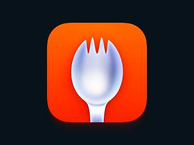 FoodNoms icon 3d app app icon branding fork icon illustration ios icon iphone logo macos icon metal render sketch skeuomorphism spork ui utensil vector