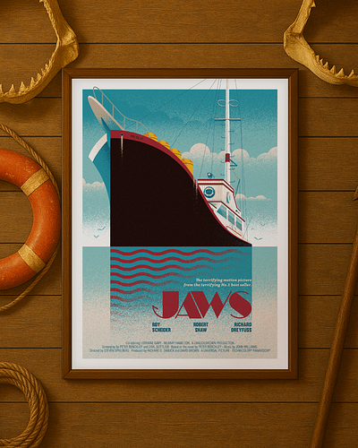 Jaws Movie Poster art art book art deco design digital art editorial geometric illustration jaws movie poster movies poster poster design retro shark spielberg texture typography vector vintage