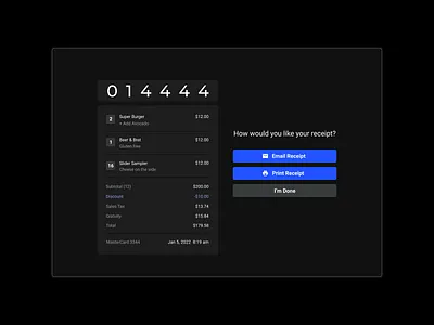 Point of Sale Tablet Receipt design ui ux
