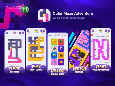 ASO Design for the Color Maze Adventure adventure app app store aso ball branding color maze design game google play graphic design logo maze puzzle screen screenshot set ui vector