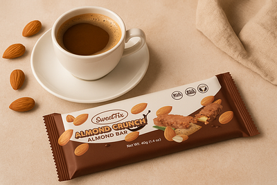 SweetFix Almond Crunch – Chocolate Bar Packaging Design almond bar packaging candy bar packaging design chocolate bar design chocolate branding chocolate packaging design chocolate wrapper design confectionery packaging design food branding design food packaging design luxury chocolate packaging minimal chocolate packaging modern packaging design product packaging design protein bar packaging snack bar branding snack packaging design sweet packaging design