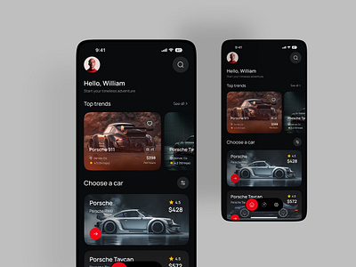Porsche - Car Rental Mobile App app app design booking app booking car car booking car rental home page interface mobile mobile app modern porsche porsche car rent rental car saas schedule ui design uxui vehicle tracking