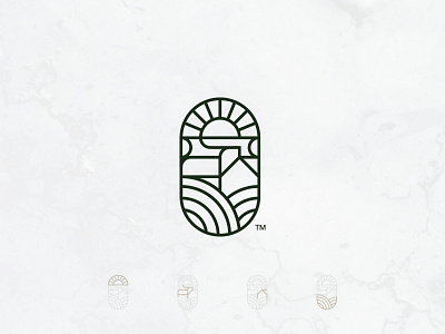 Farm agriculture barn cow farm geometry hills icon line logo mark minimal nature sun