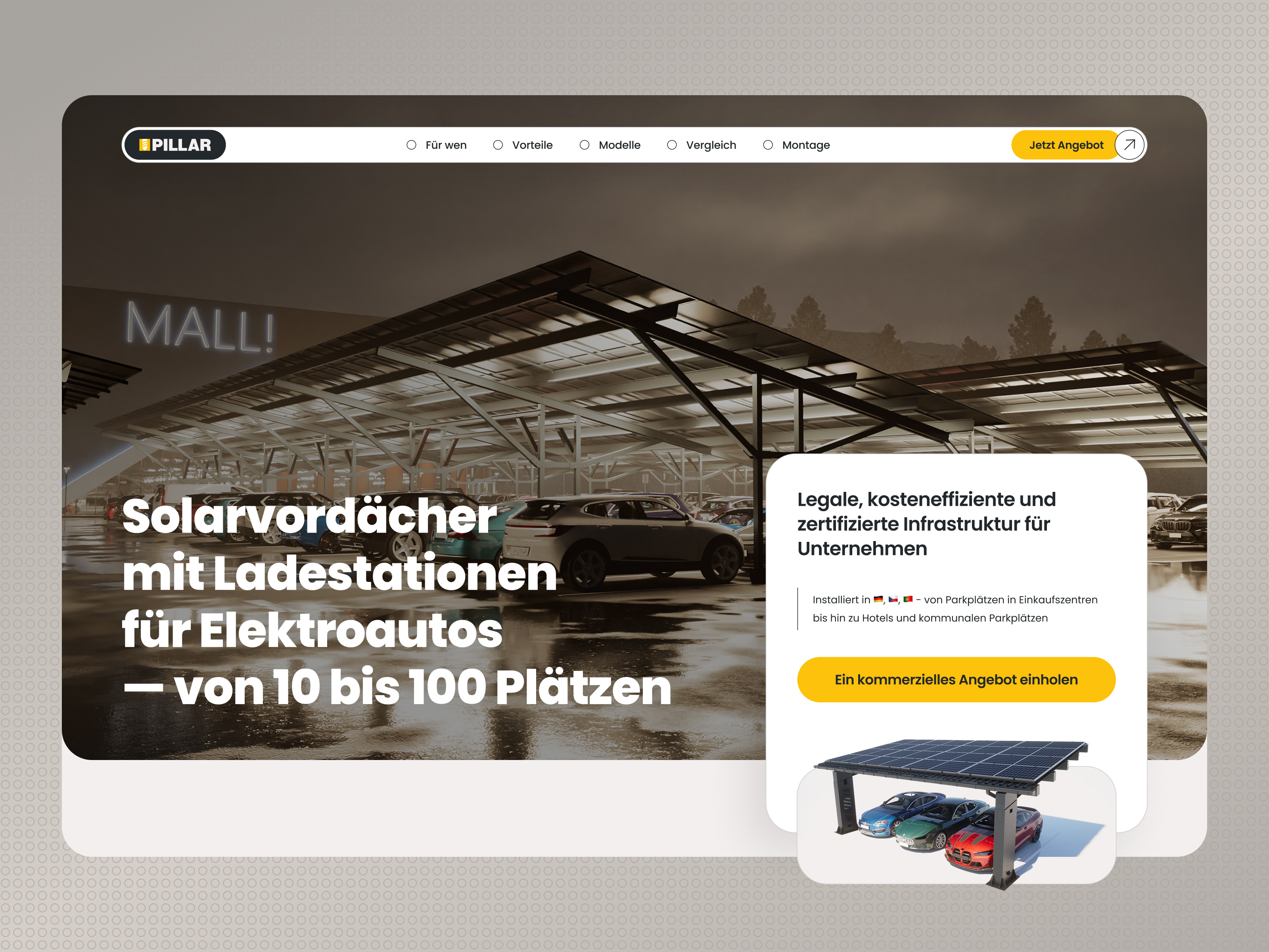 Landing Page for Pillar — Solar Charging Infrastructure ai design landing modern typography ui userinterface ux webdesign