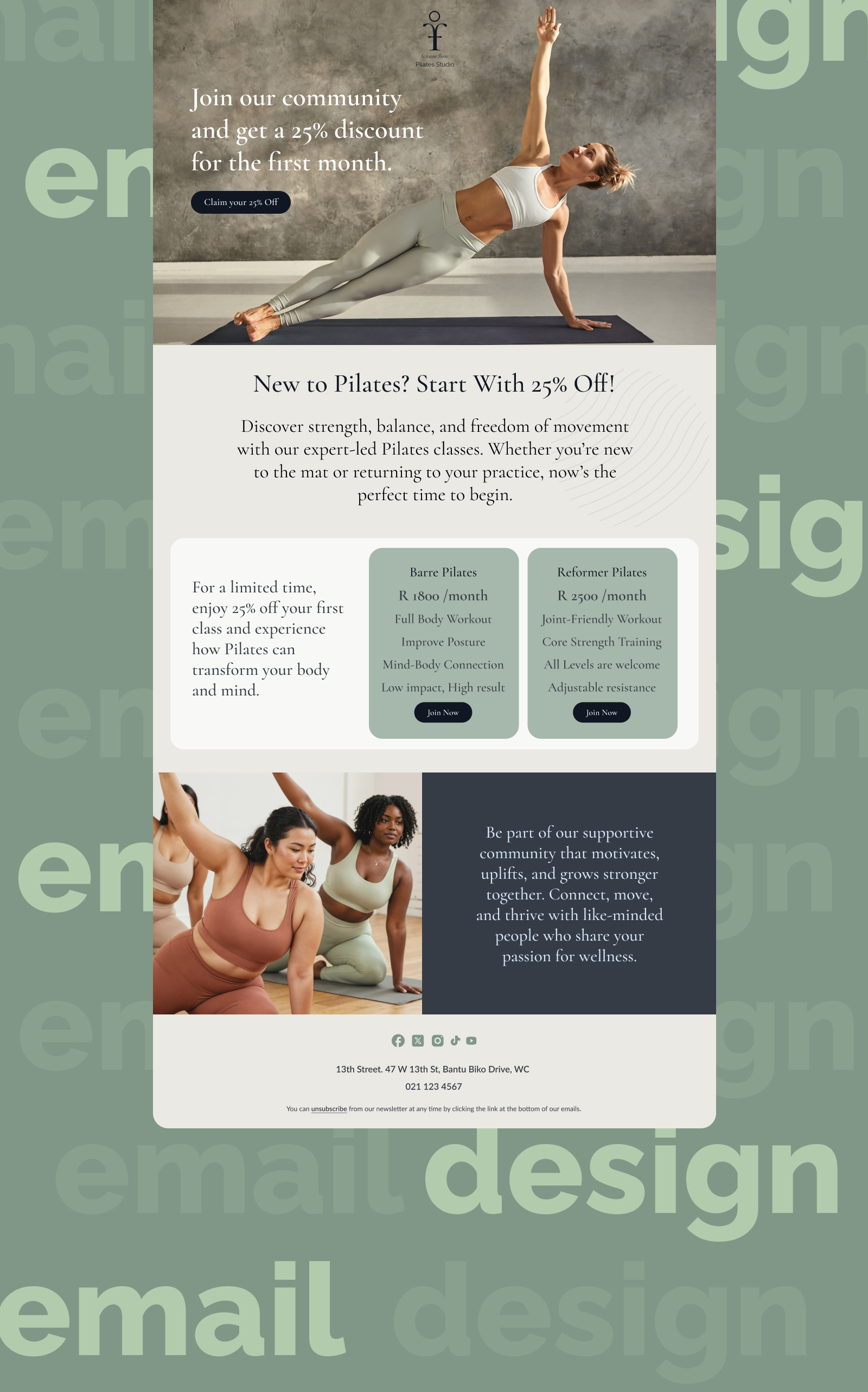 Pilates Studio Email Newsletter emaildesign emailmarketing pilates ui wellnessdesign
