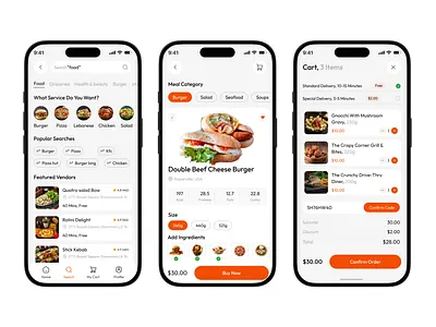 Food Delivery & Odering Mobile App application burger clean delivery app flutter food food delivery good for sales ios location mobile app orange ordering app product shop ui design