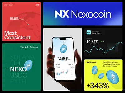 Nexocoin Branding blockchain branding blockchain logo brand branding branding agency coin branding crypto crypto branding finance finance branding finance logo fintech brand logo design modern branding tech branding technology branding ui visual identity web3 web3 branding