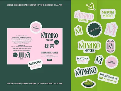Miyako Matcha Branding and Packaging Design Retro Matcha bold brand identity bold branding bold logo brand brand designer brand identity branding girly branding graphic design label design logo logo design matcha minimalistic logo packaging design retro logo visual identity