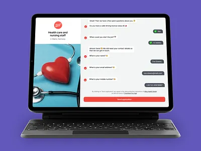 Talent qualification via chatbot 3d answer app automation chat chatbot conversation desktop hr ipad message mockup question recruiting software web website