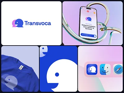 Transvoca – Bold Identity for a Global Language Platform app logo b2b brand design blue and pink palette bold branding brand identity branding clean typography colorful brand digital translation global platform design icon design language services logo design minimal logo modern brand system saas branding speech bubble logo startup branding tech company branding translation platform