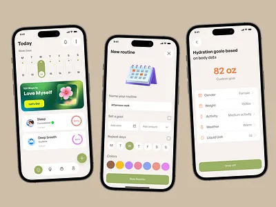Wellness & Habit Tracking App ai mental health app daily routine habit tracker health app health assessment healthcare hydration tracker lifestyle app mental health mental health app mobile mobile app mobile ui mobile ux mood tracker product design routine planner ui design wellness